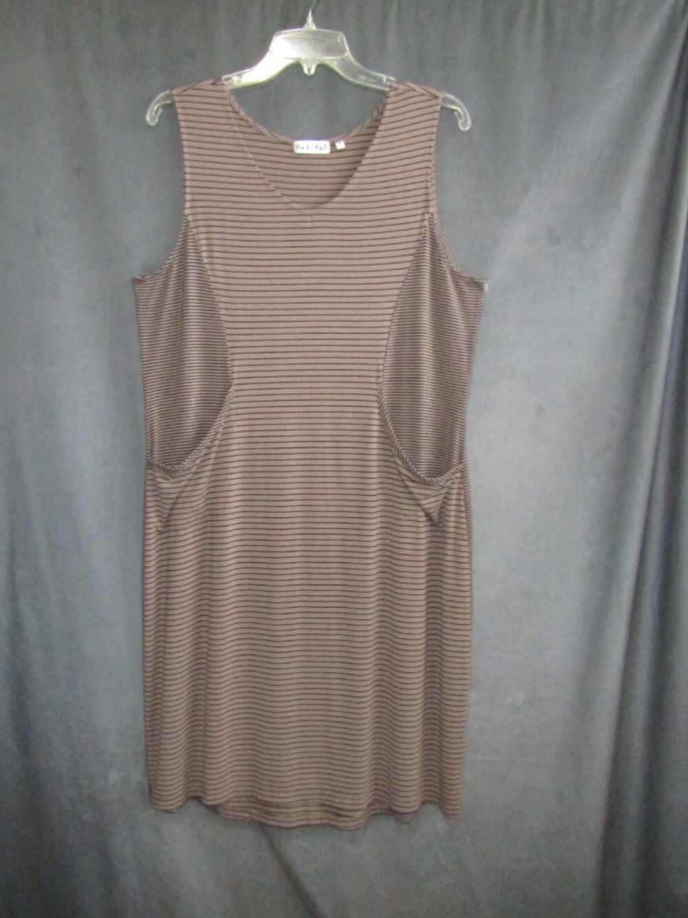 Habitat Clothes To Live In Dress L Mocha Black Stripe Sleeveless Pockets Artsy - Picture 12 of 12